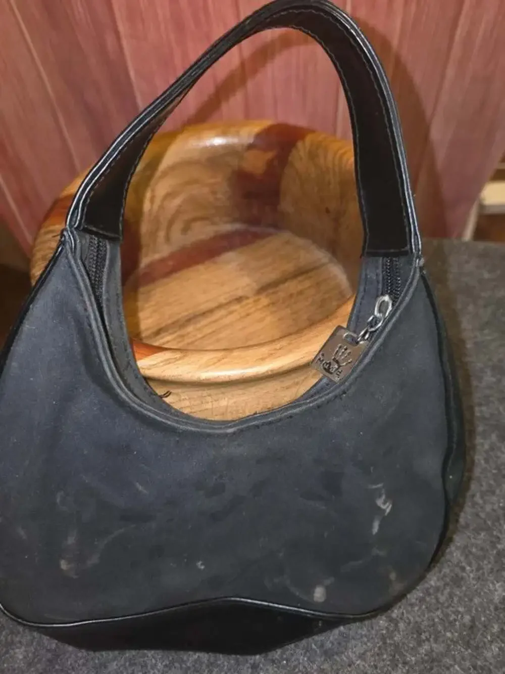 Vintage Y2K Mudd Black Nylon Shoulder Bag Embroidered Handprint Logo Small Hobo